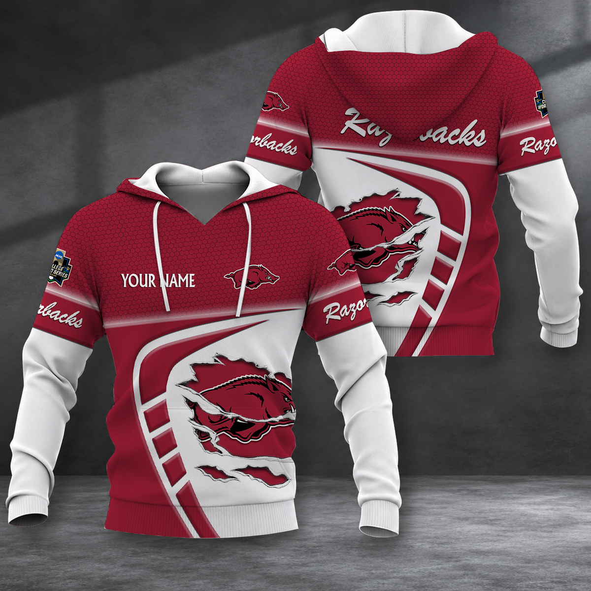SPECIAL EDITION - NEW CUSTOMIZED NCAA CWS03 AKR ARKANSAS RAZORBACKS T-SHIRT, POLO SHIRT, ZIP POLO SHIRT, SWEATSHIRT, HOODIE & ZIP HOODIE