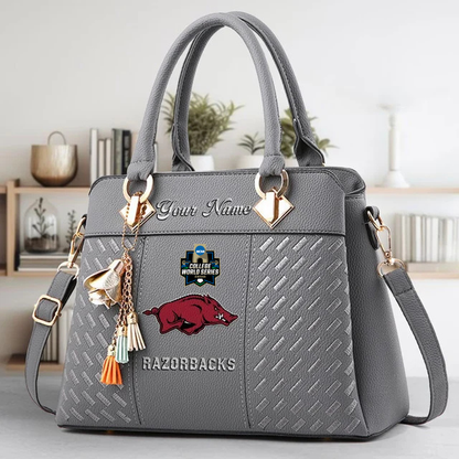 VIRAL EDITON - NEW CUSTOMIZED NCAA CWS03 AKR AK RAZORBACKS ZIP HANDBAG MULTICOLOR