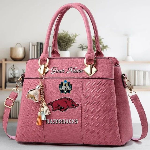 VIRAL EDITON - NEW CUSTOMIZED NCAA CWS03 AKR AK RAZORBACKS ZIP HANDBAG MULTICOLOR