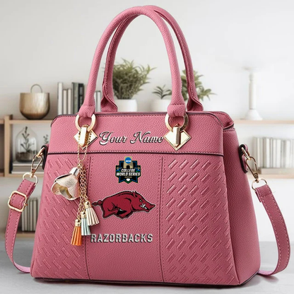 VIRAL EDITON - NEW CUSTOMIZED NCAA CWS03 AKR AK RAZORBACKS ZIP HANDBAG MULTICOLOR
