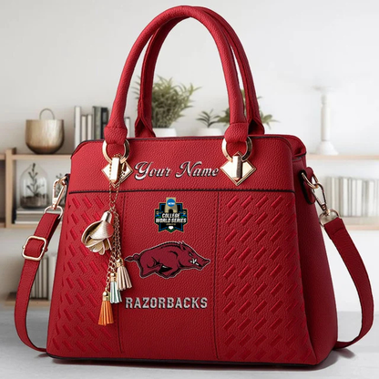 VIRAL EDITON - NEW CUSTOMIZED NCAA CWS03 AKR AK RAZORBACKS ZIP HANDBAG MULTICOLOR