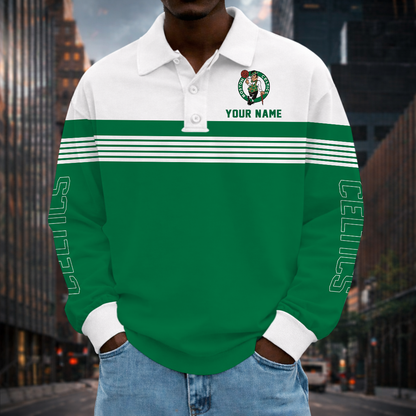 VIRAL EDITION - NEW CUSTOMIZED NBA03 BCE BOSTON CELTICS MEN LONG SLEEVE POLO
