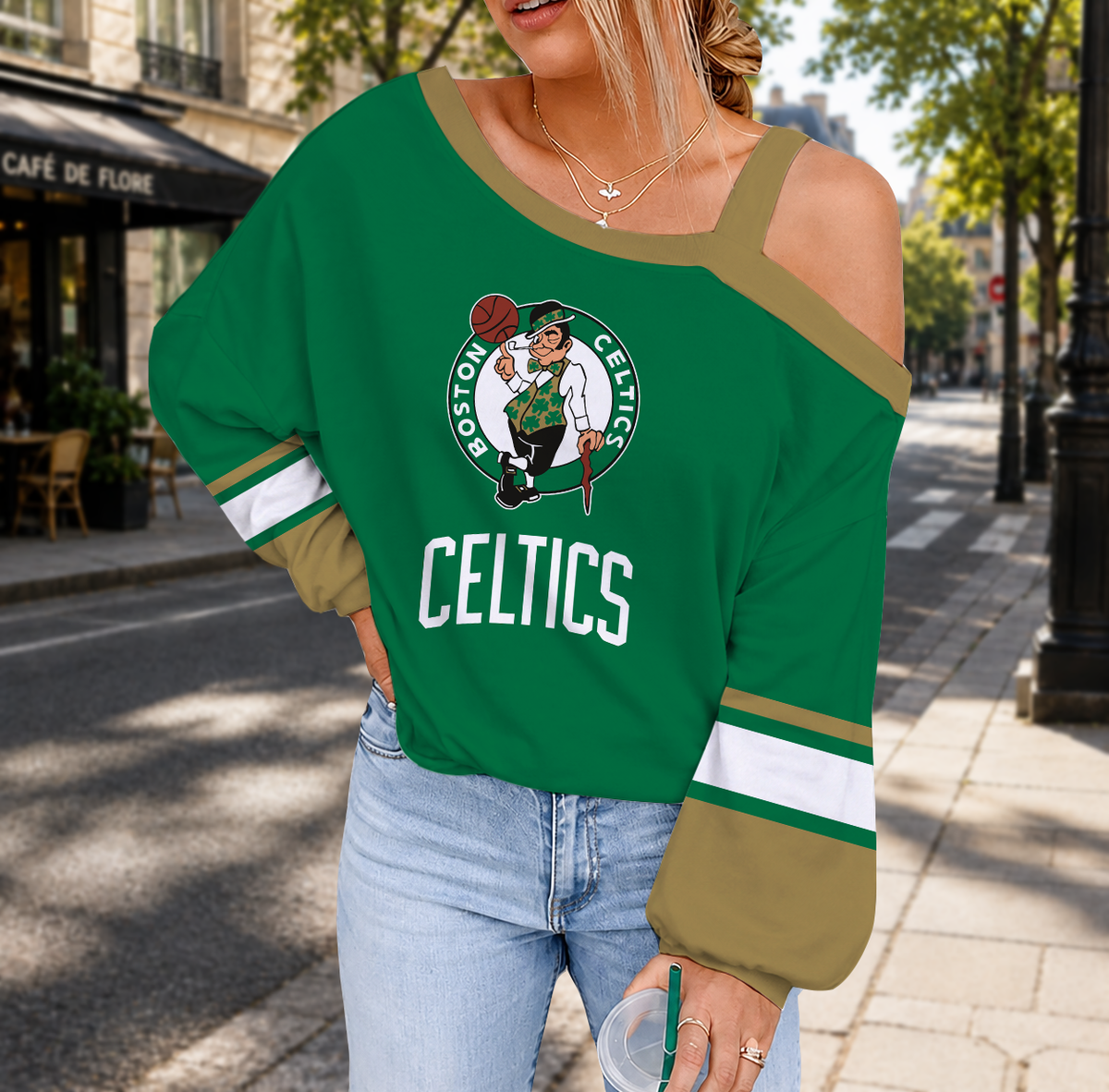 FINAL SALE - NEW CUSTOMIZED NBA03 BCE BOSTON CELTICS DROP SHOULDER SWEATSHIRT
