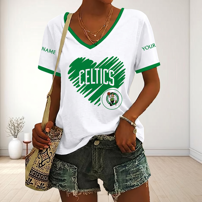 SPECIAL EDITION - NEW CUSTOMIZED NBA03 BCE BOSTON CELTICS V-NECK FEMALE SHIRT