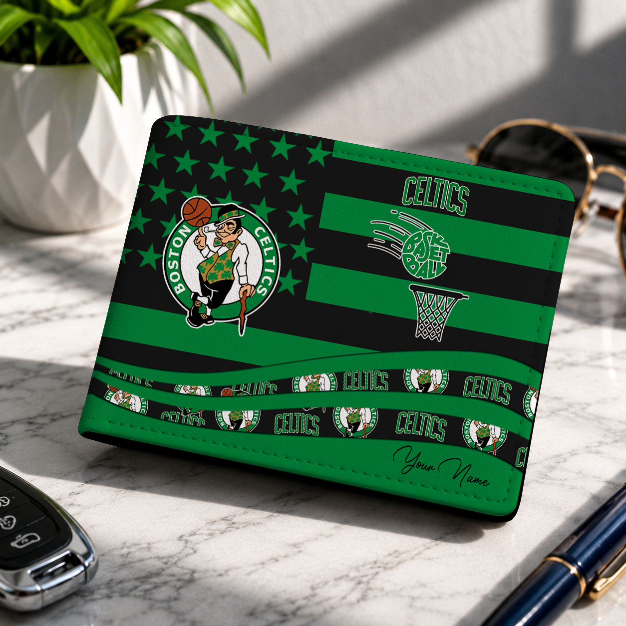 FINAL SALE - NEW CUSTOMIZED NBA03 BCE BOSTON CELTICS LEATHER WALLET