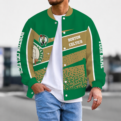 SPECIAL EDITION - NEW CUSTOMIZED NBA03 BCE BOSTON CELTICS BASEBALL JACKET, SATIN VARSITY JACKET