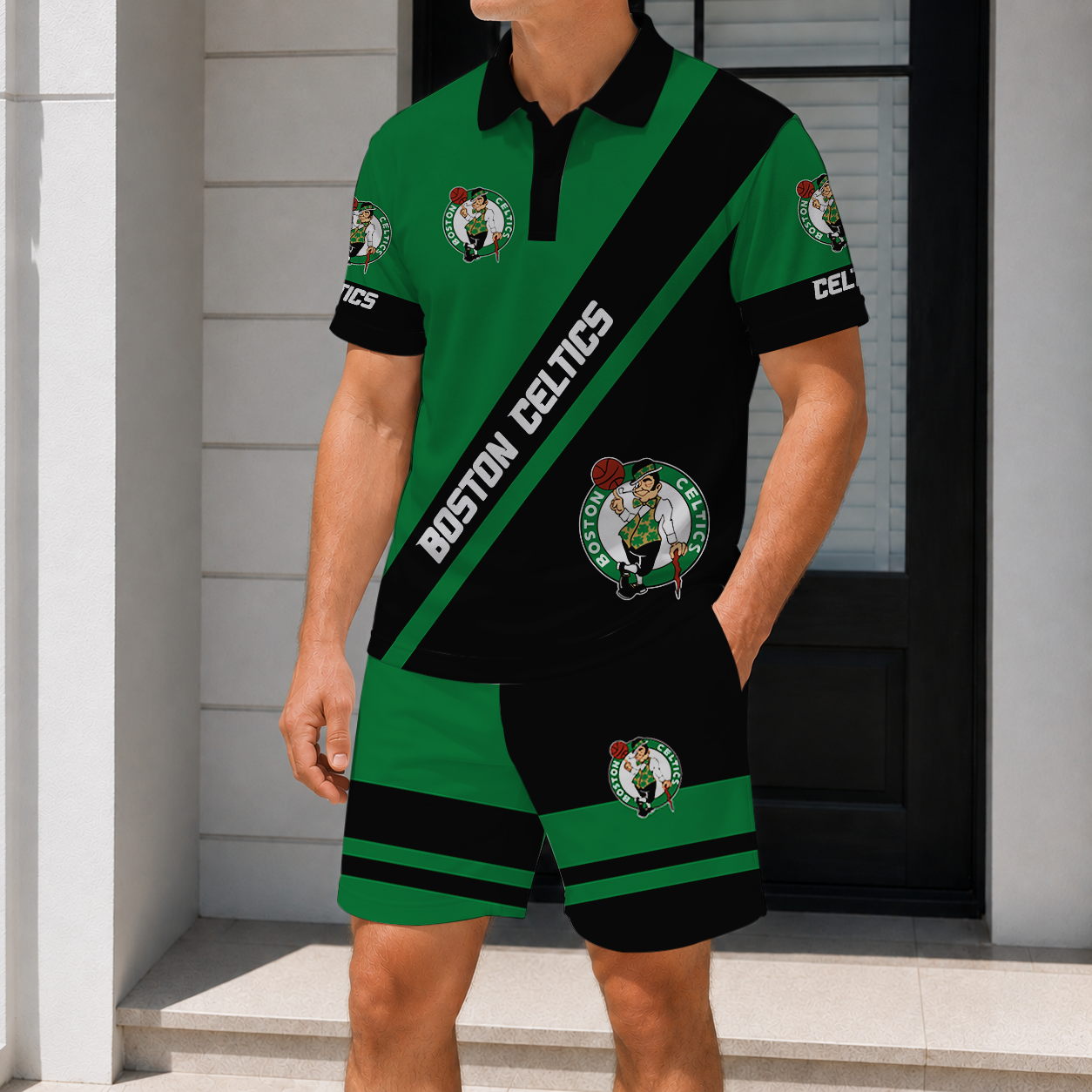 FINAL SALE - NEW CUSTOMIZED NBA03 BCE BOSTON CELTICS POLO SHIRT & SHORT PANTS SET