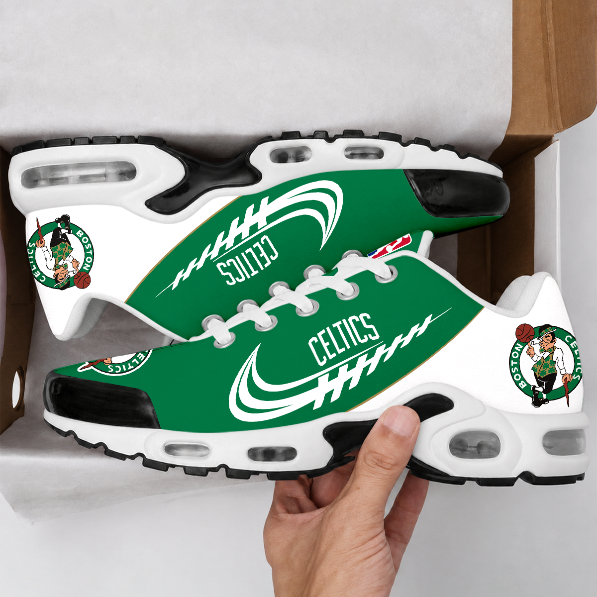 LIMITED EDITION - NEW CUSTOMIZED NBA03 BCE BOSTON CELTICS AIR MAX PLUS SNEAKERS