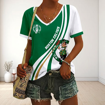 FINAL SALE - NEW CUSTOMIZED NBA03 BCE BOSTON CELTICS V-NECK FEMALE SHIRT