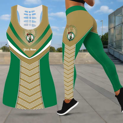 LIMITED EDITION - NEW CUSTOMIZED NBA03 BCE BOSTON CELTICS LEGGINGS & HOLLOW TANK TOP SET