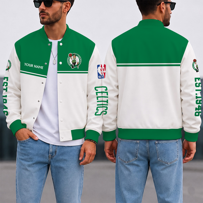 EXCLUSIVE EDITION - NEW CUSTOMIZED NBA03 BCE BOSTON CELTICS BASEBALL JACKET, SATIN VARSITY JACKET