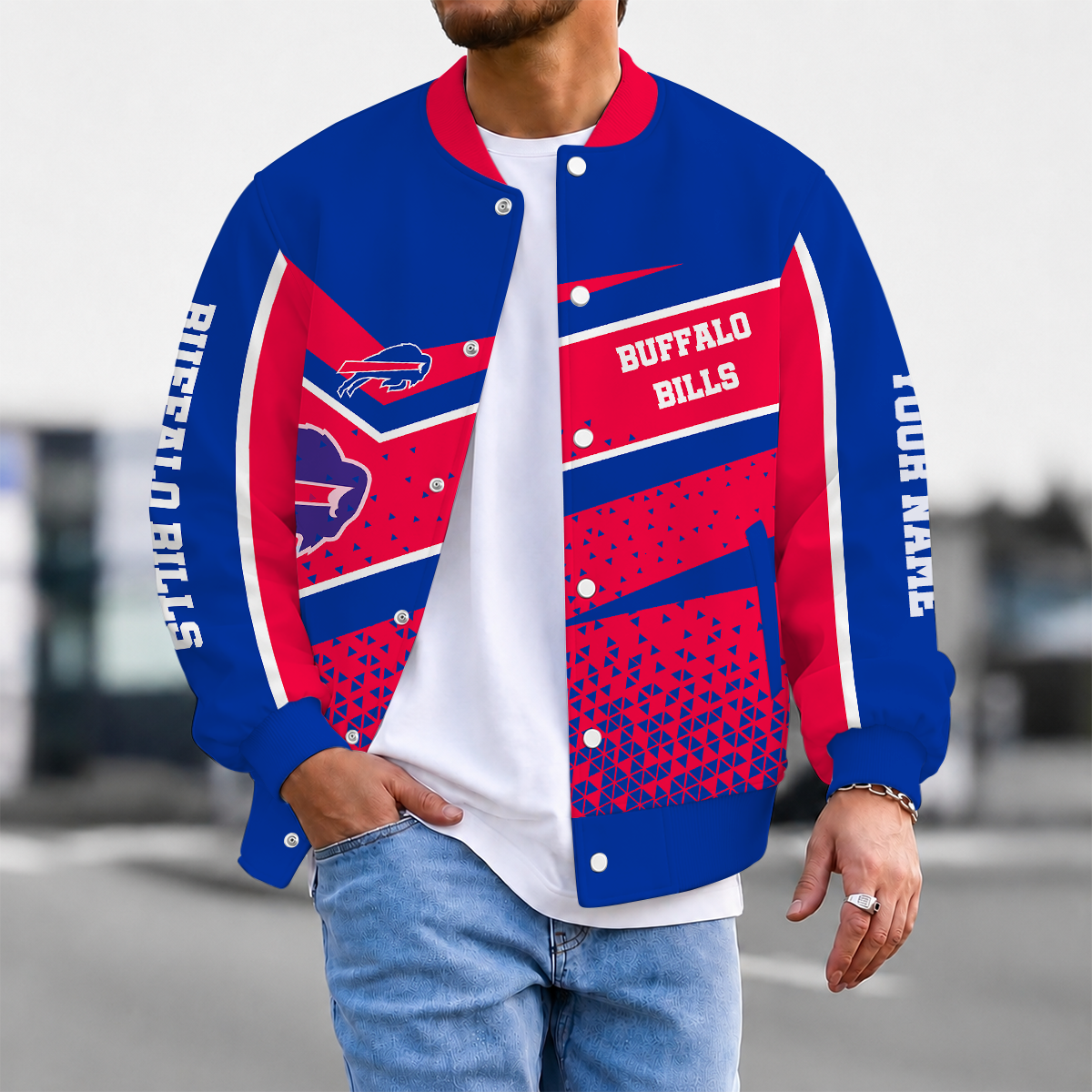LIMITED EDITION - NEW CUSTOMIZED NFL03 BFB BUFFALO BILLS SATIN VARSITY & BASEBALL JACKET
