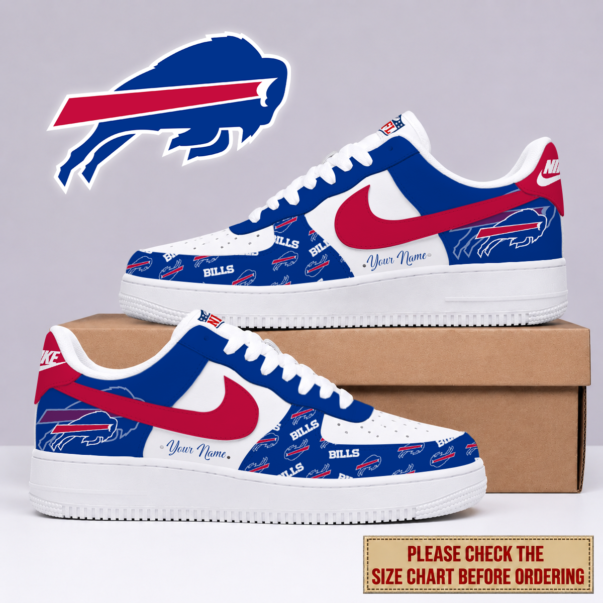 EXCLUSIVE EDITION - NEW CUSTOMIZED NFL03 BFB BUFFALO BILLS AF1 SHOES