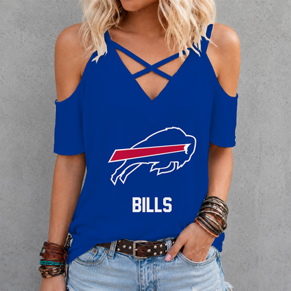 [SPECIAL OFFER] NEW CUSTOMIZED NFL03 BFB BUFFALO BILLS CRISS CROSS V-NECK TOP