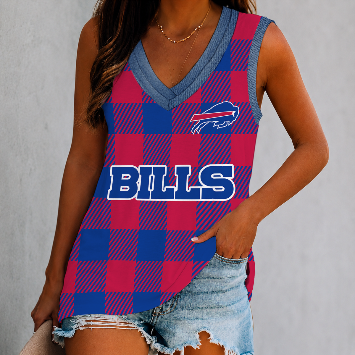 LIMITED EDITION - NEW CUSTOMIZED NFL03 BFB BUFFALO BILLS WOMEN'S V-NECK TANK TOP