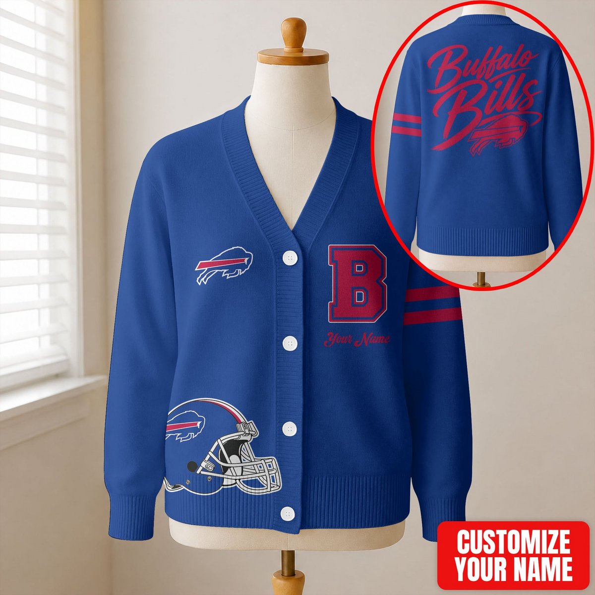 EXCLUSIVE EDITION - NEW CUSTOMIZED NFL03 BFB BUFFALO BILLS CARDIGAN