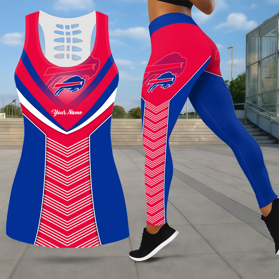LIMITED EDITION - NEW CUSTOMIZED NFL03 BFB BUFFALO BILLS LEGGINGS & HOLLOW TANK TOP SET