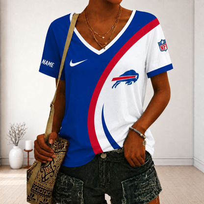 SPECIAL EDITION - NEW CUSTOMIZED NFL03 BFB BUFFALO BILLS V-NECK FEMALE SHIRT