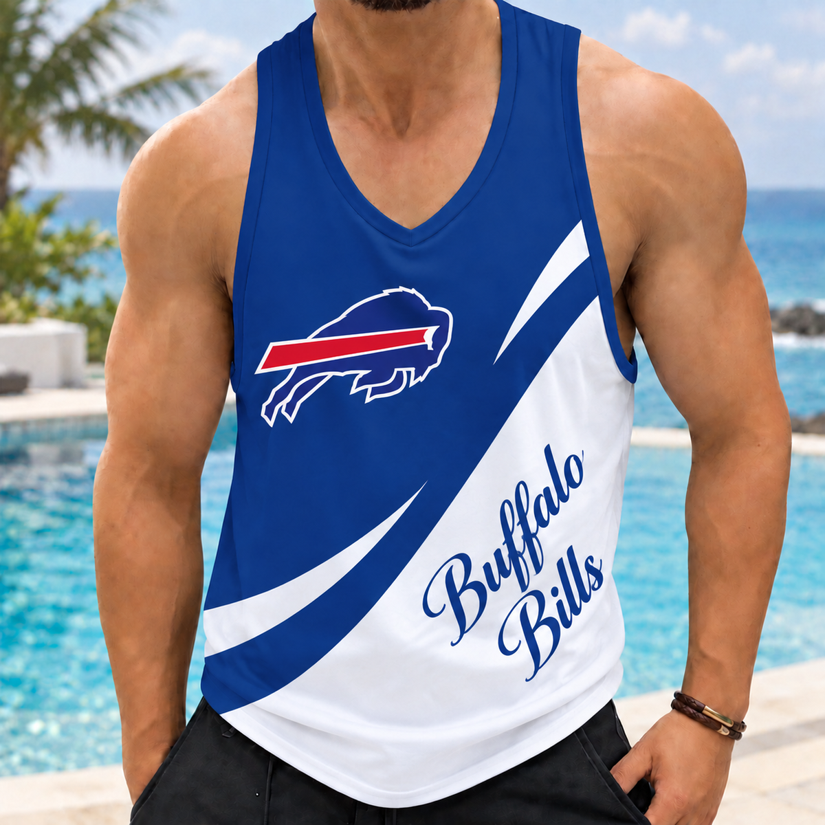 ELITE EDITION - NEW CUSTOMIZED NFL03 BFB BUFFALO BILLS MEN'S TANK TOP