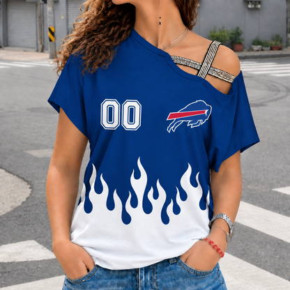 LIMITED EDITION - NEW CUSTOMIZED NFL03 BFB BUFFALO BILLS WOMEN'S SHOULDER SHIRT