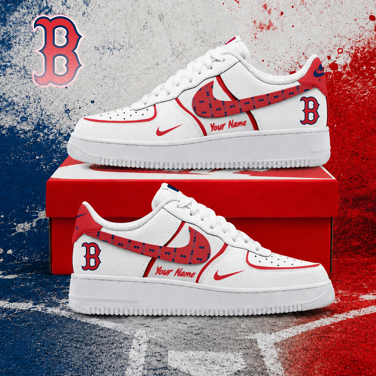 LIMITED EDITION - NEW CUSTOMIZED MLB03 BRS BOSTON RED SOX AF1 SHOES