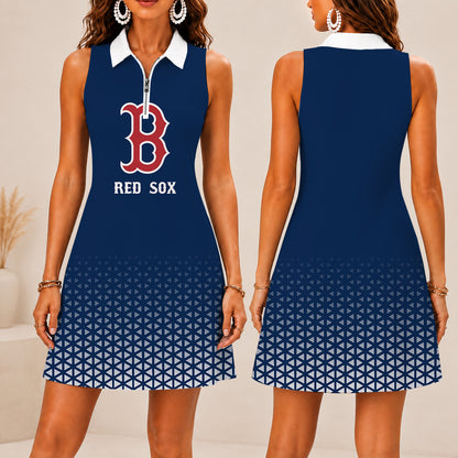 LIMITED EDITION - NEW CUSTOMIZED MLB03 BRS BOSTON RED SOX WOMEN'S ZIP SLEEVELESS POLO DRESS