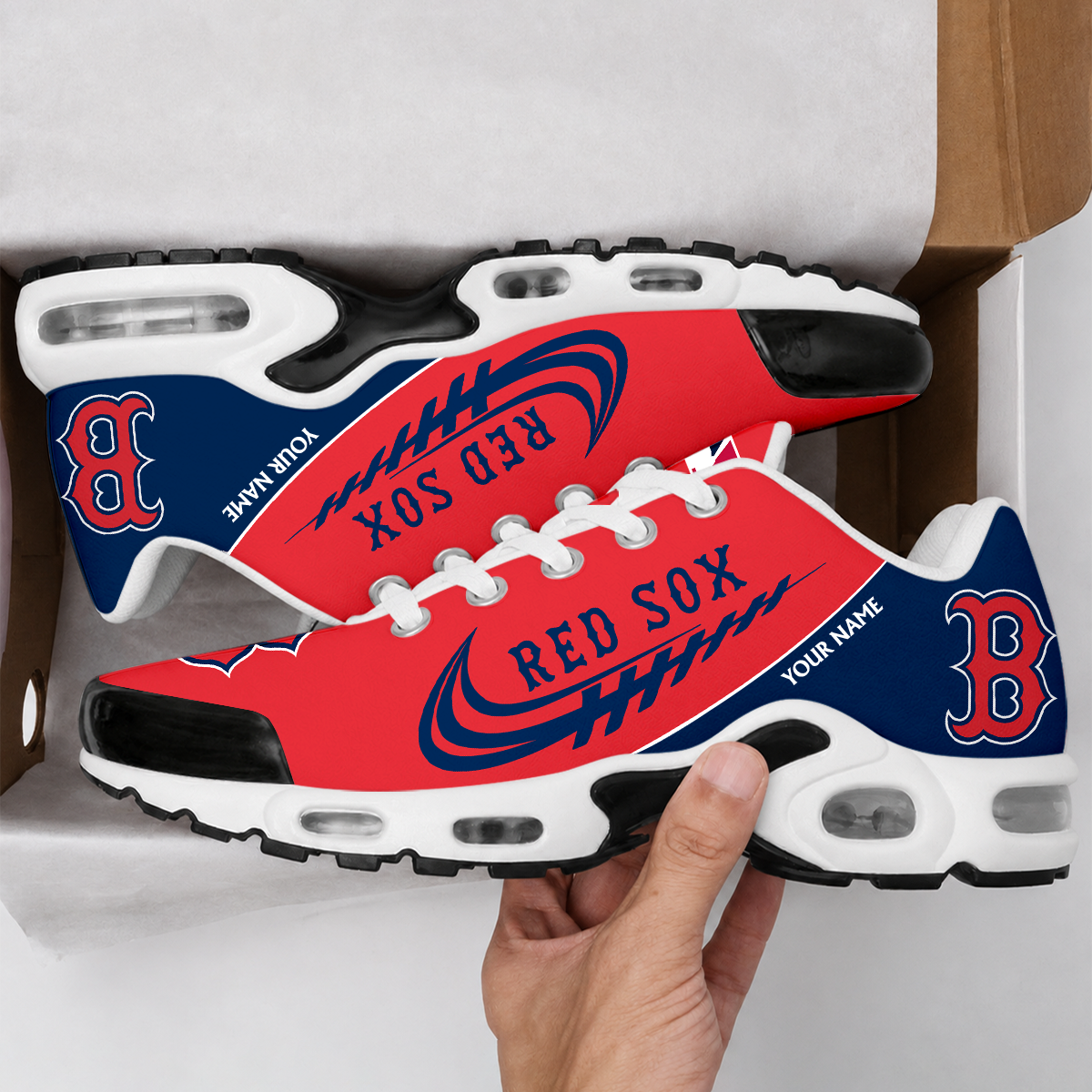 VIRAL EDITION - NEW CUSTOMIZED MLB03 BRS BOSTON RED SOX AIR MAX PLUS SNEAKERS