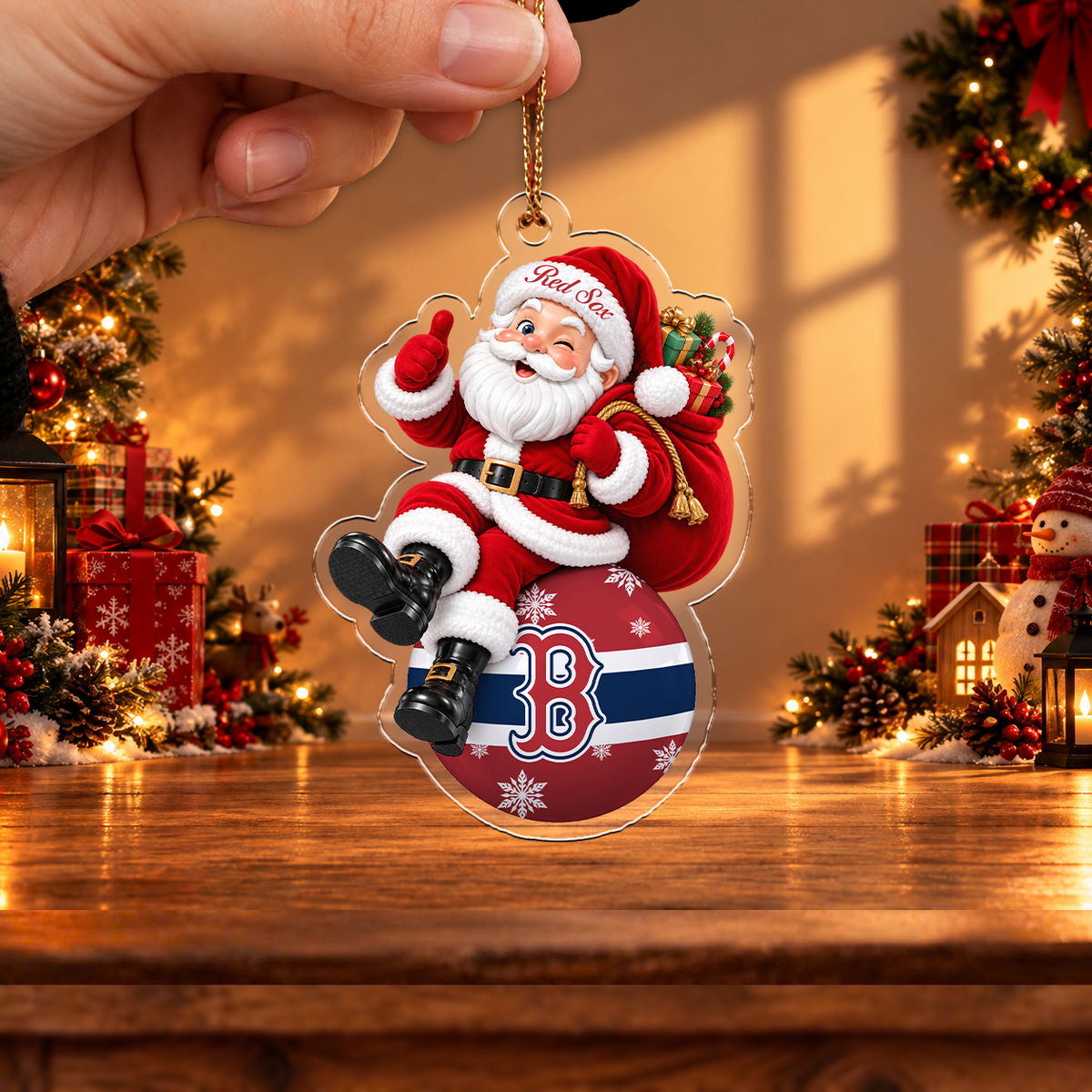 FLASH SALE - NEW CUSTOMIZED MLB03 BRS BOSTON RED SOX CHRISTMAS ACRYLIC ORNAMENT