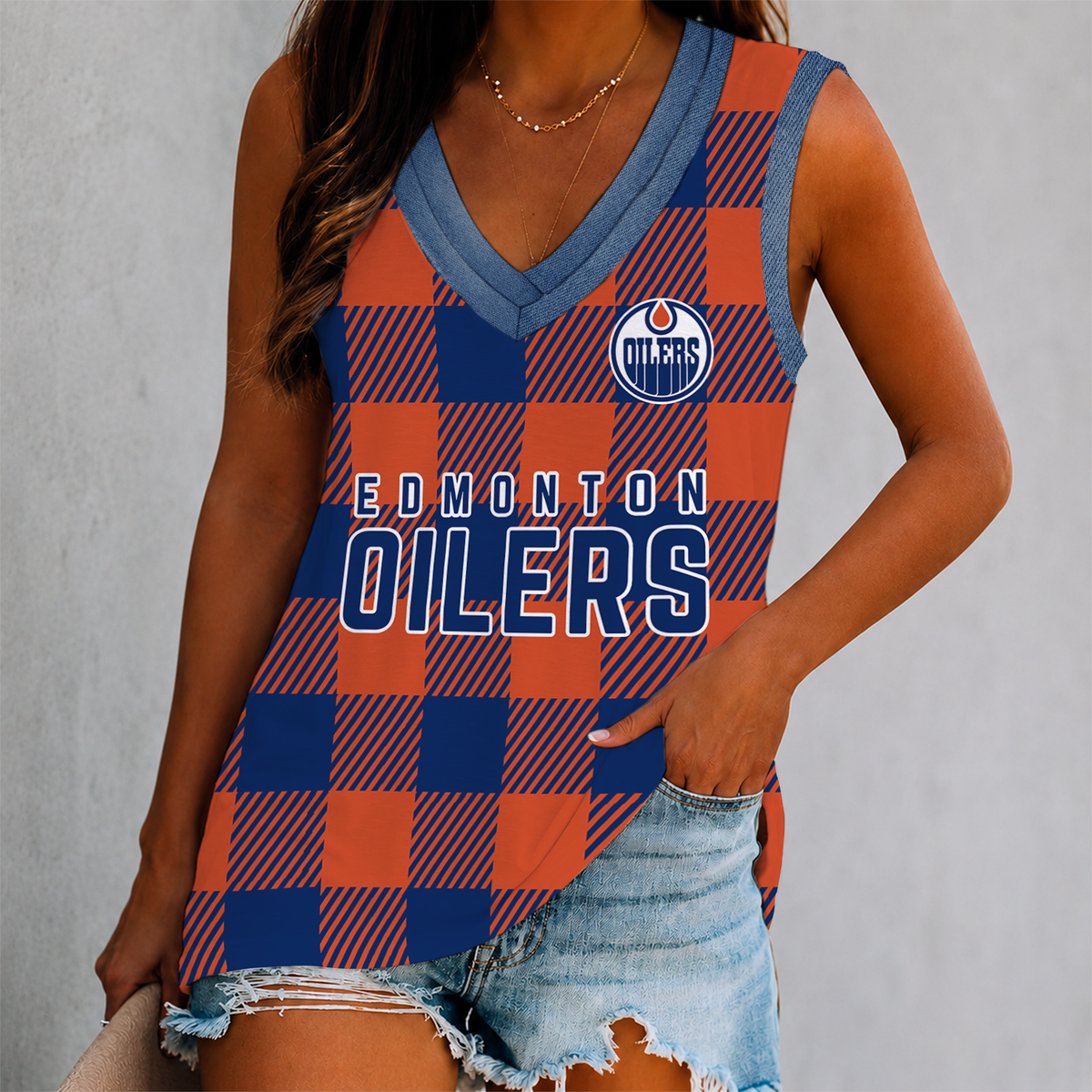LIMITED EDITION - NEW CUSTOMIZED NHL03 EMO EDMONTON OILERS WOMEN'S V-NECK TANK TOP