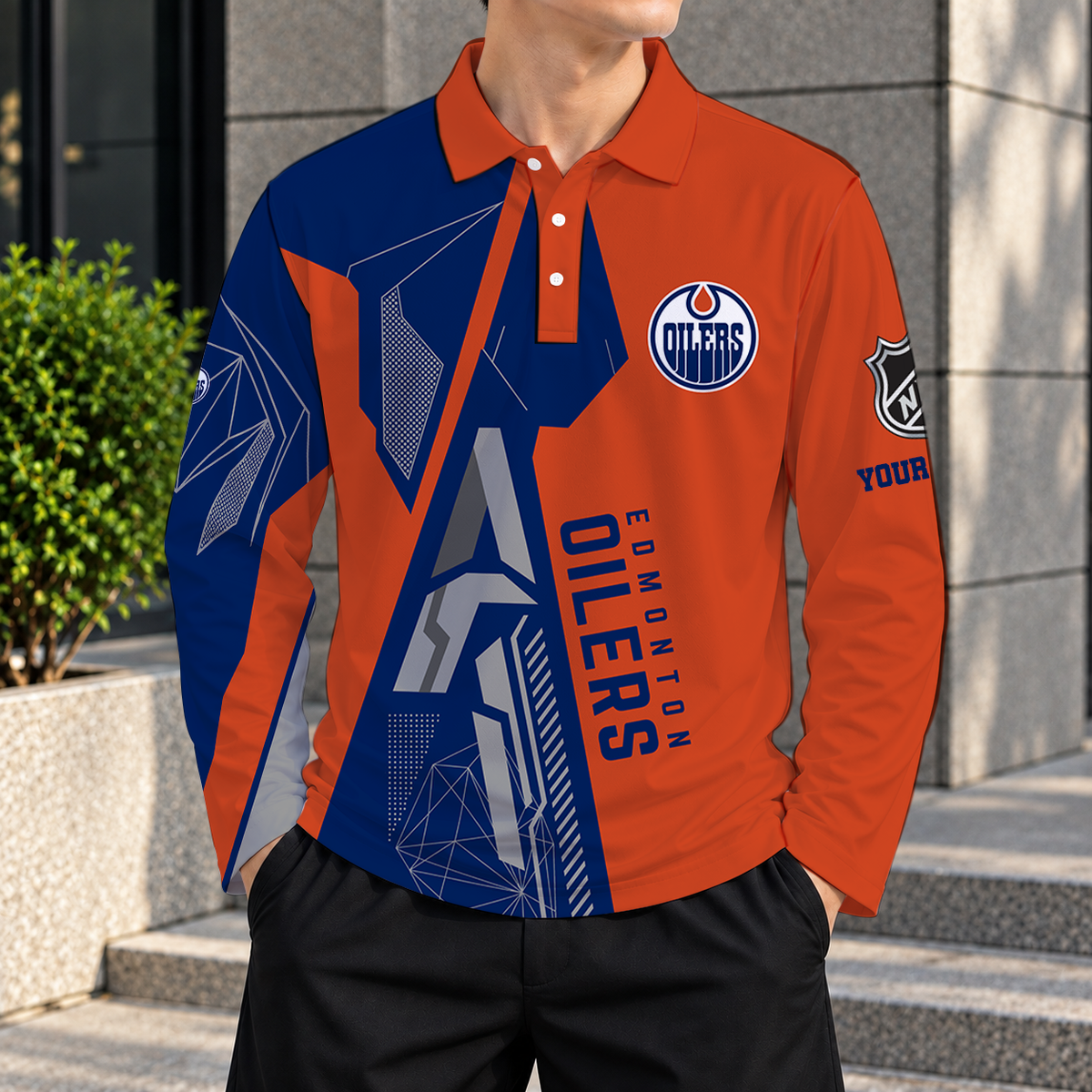 LIMITED DROP - NEW CUSTOMIZED NHL03 EMO EDMONTON OILERS MEN LONG SLEEVE POLO