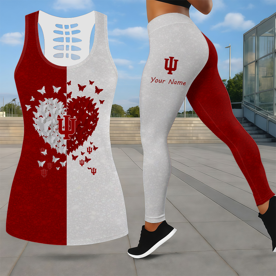 LIMITED EDITION - NEW CUSTOMIZED NCAA MAM03 IDH INDIANA HOOSIERS LEGGINGS & HOLLOW TANK TOP SET