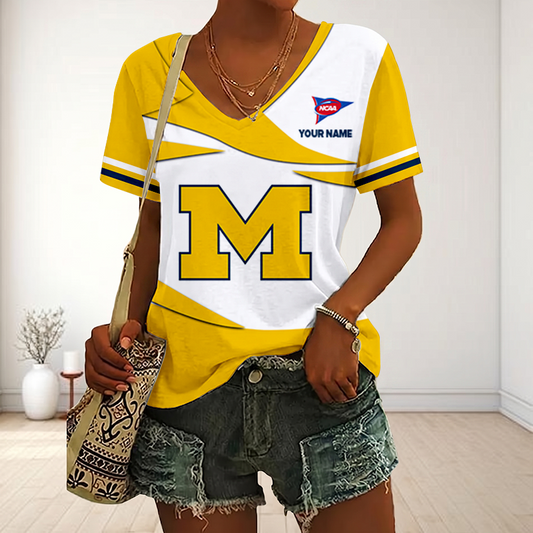 VIRAL EDITON - NEW CUSTOMIZED FBS NCAA03 MIW MI WOLVERINES V-NECK FEMALE SHIRT