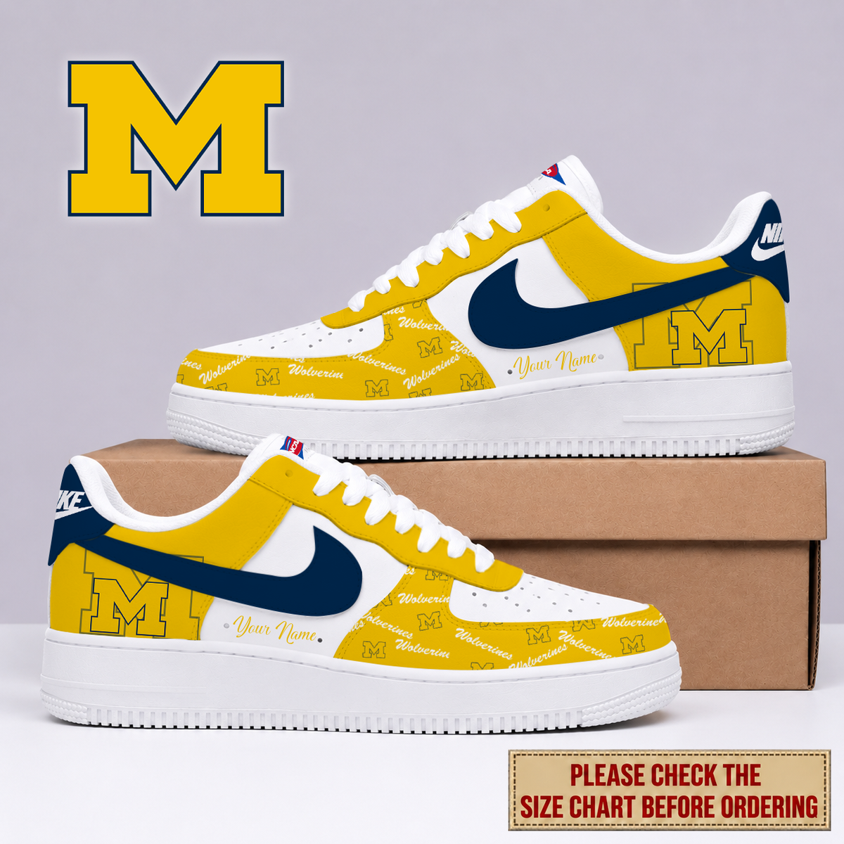 SPECIAL EDITION - NEW CUSTOMIZED NCAA FBS03 MIW MICHIGAN WOLVERINES AF1 SHOES