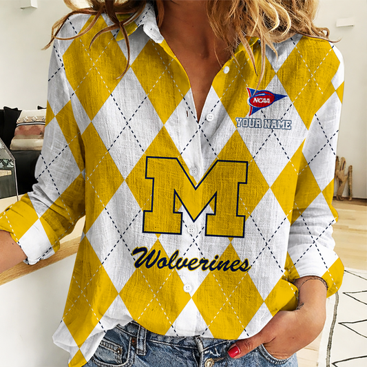 LIMITED DROP - NEW CUSTOMIZED | NCAA FBS03 MIW MI WOLVERINES WOMEN CASUAL SHIRT FOR FAN