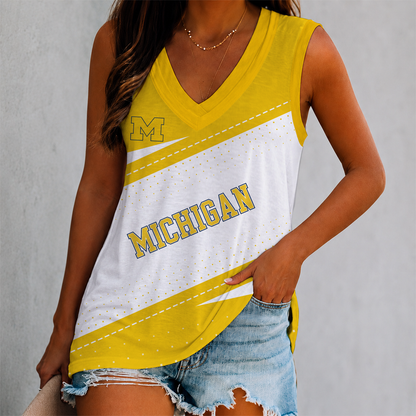 VIRAL EDITION - NEW CUSTOMIZED NCAA FBS03 MIW MICHIGAN WOLVERINES WOMEN'S V-NECK TANK TOP