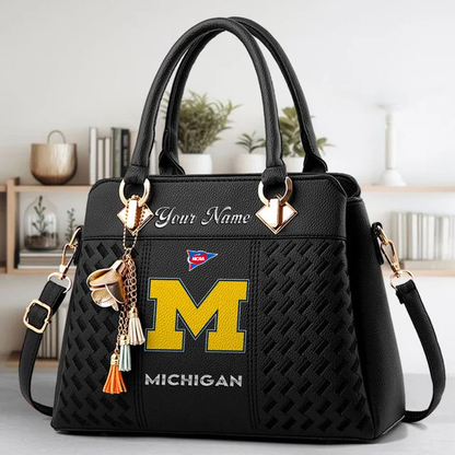LIMITED EDITION - NEW CUSTOMIZED NCAA FBS03 MIW MI WOLVERINES ZIP HANDBAG MULTICOLOR