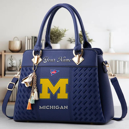 LIMITED EDITION - NEW CUSTOMIZED NCAA FBS03 MIW MI WOLVERINES ZIP HANDBAG MULTICOLOR