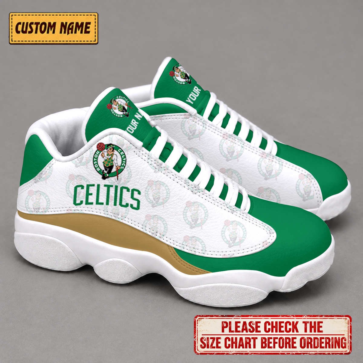 SPECIAL EDITION - NEW CUSTOMIZED NBA03 BCE BOSTON CELTICS AIR JORDAN 13 LOW TOP SNEAKER