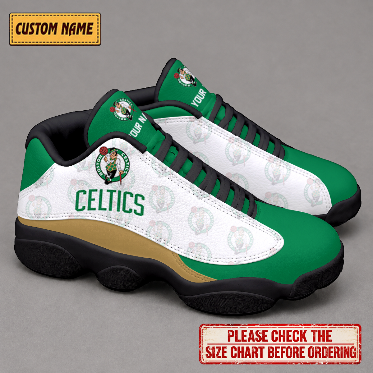 SPECIAL EDITION - NEW CUSTOMIZED NBA03 BCE BOSTON CELTICS AIR JORDAN 13 LOW TOP SNEAKER