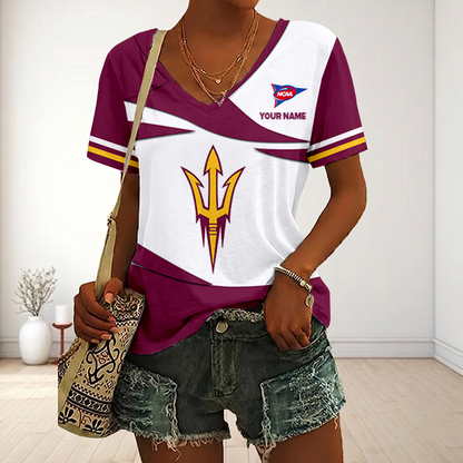VIRAL EDITON - NEW CUSTOMIZED FBS NCAA04 ASS AS SUN DEVILS V-NECK FEMALE SHIRT