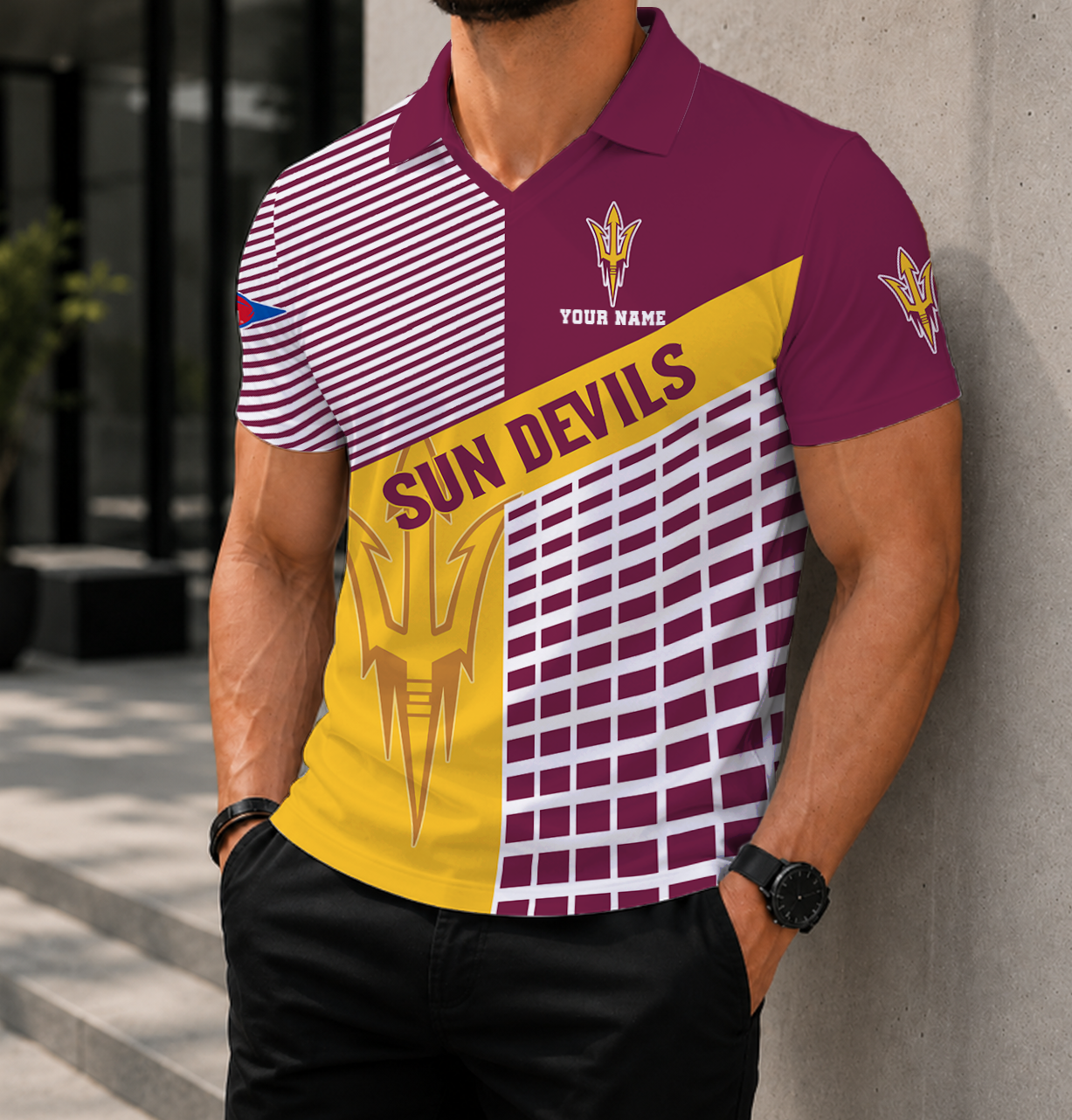 VIRAL EDITION - NEW CUSTOMIZED NCAA FBS04 ASS ARIZONA STATE SUN DEVILS POLO SHIRT