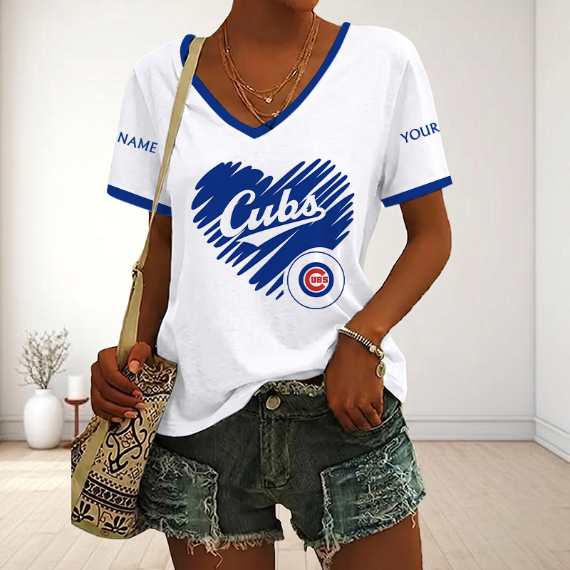 VIRAL EDITION - NEW CUSTOMIZED MLB04 CCS CHICAGO CUBS V-NECK FEMALE SHIRT