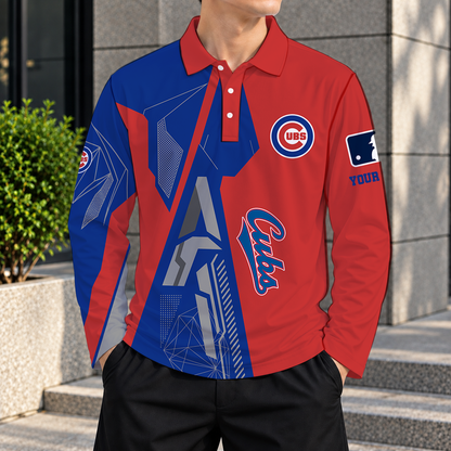 SPECIAL EDITION - NEW CUSTOMIZED MLB04 CCS CHICAGO CUBS MEN'S LONG SLEEVE POLO