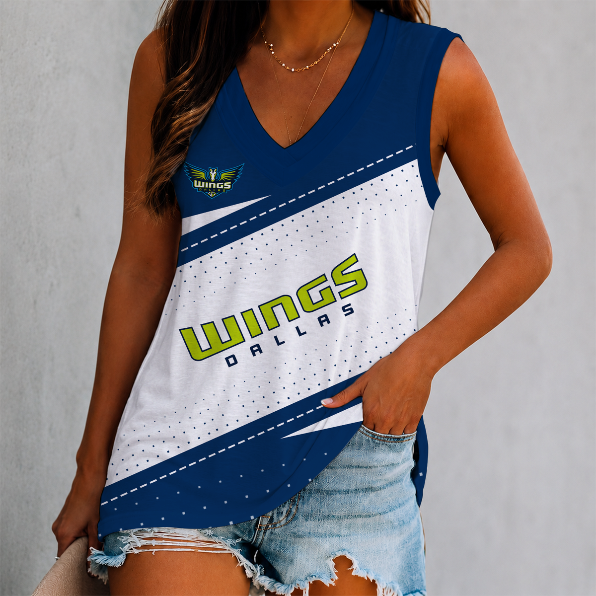 LIMITED EDITION - NEW CUSTOMIZED WNBA04 DLW DALLAS WINGS WOMEN'S V-NECK TANK TOP
