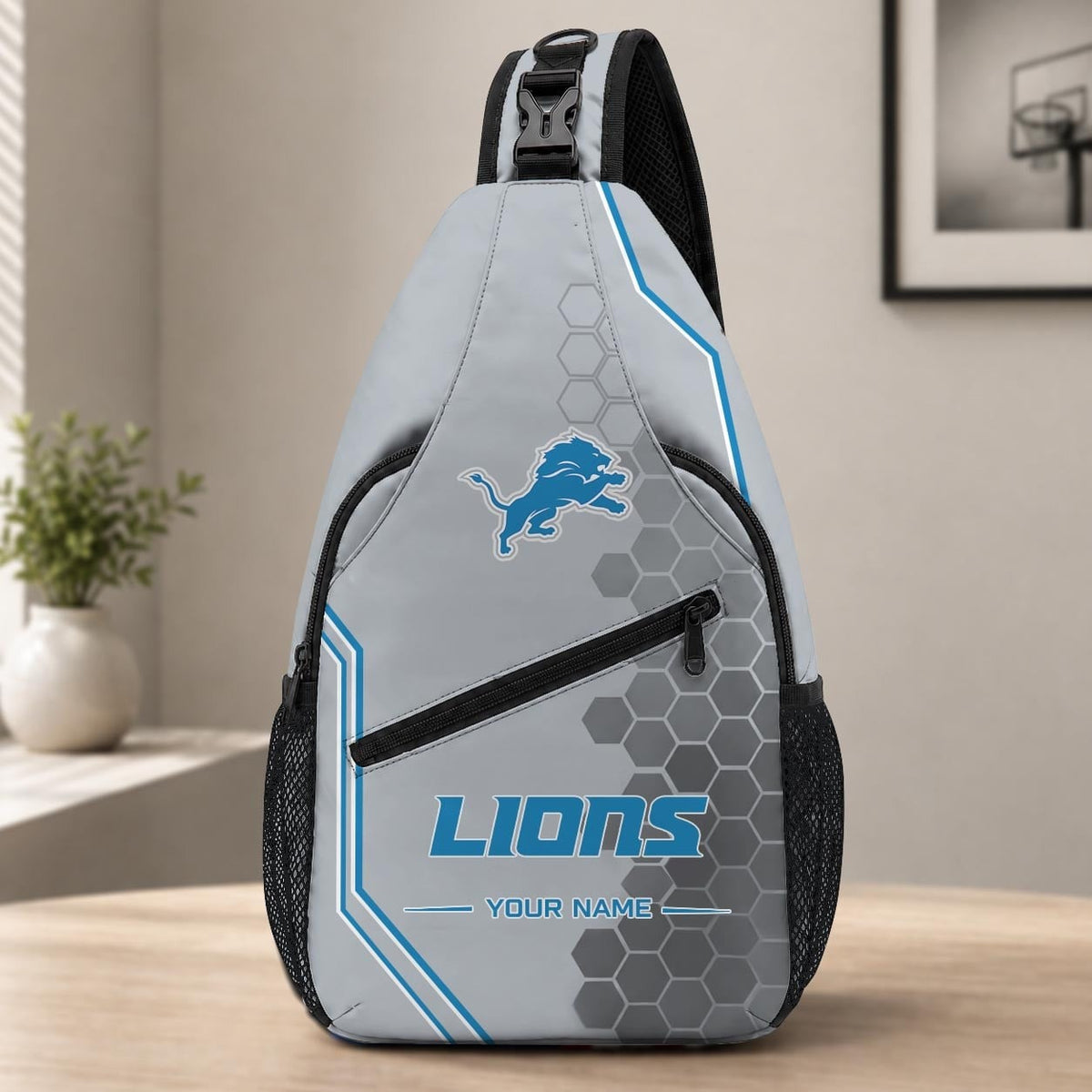 ELITE EDITION - NEW CUSTOMIZED NFL04 DTL DETROIT LIONS SLING BAG