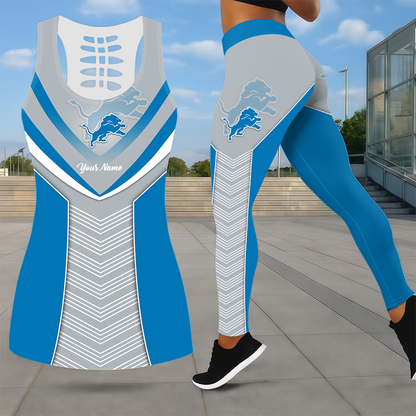LIMITED EDITION - NEW CUSTOMIZED NFL04 DTL DETROIT LIONS LEGGINGS & HOLLOW TANK TOP SET