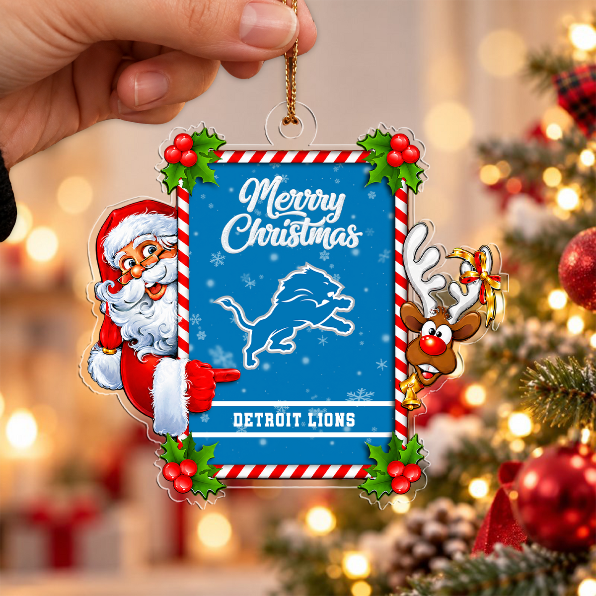 FINAL SALE - NEW CUSTOMIZED NFL04 DTL DETROIT LIONS CHRISTMAS ACRYLIC ORNAMENT