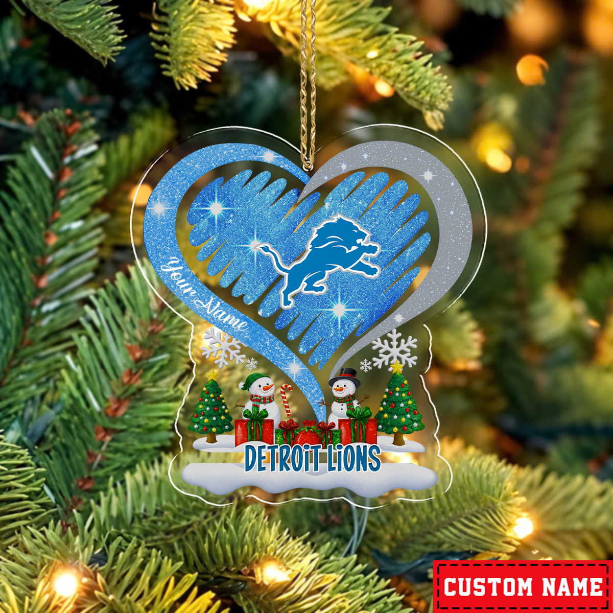 LIMITED EDITION - NEW CUSTOMIZED NFL04 DTL DETROIT LIONS CHRISTMAS ACRYLIC ORNAMENT