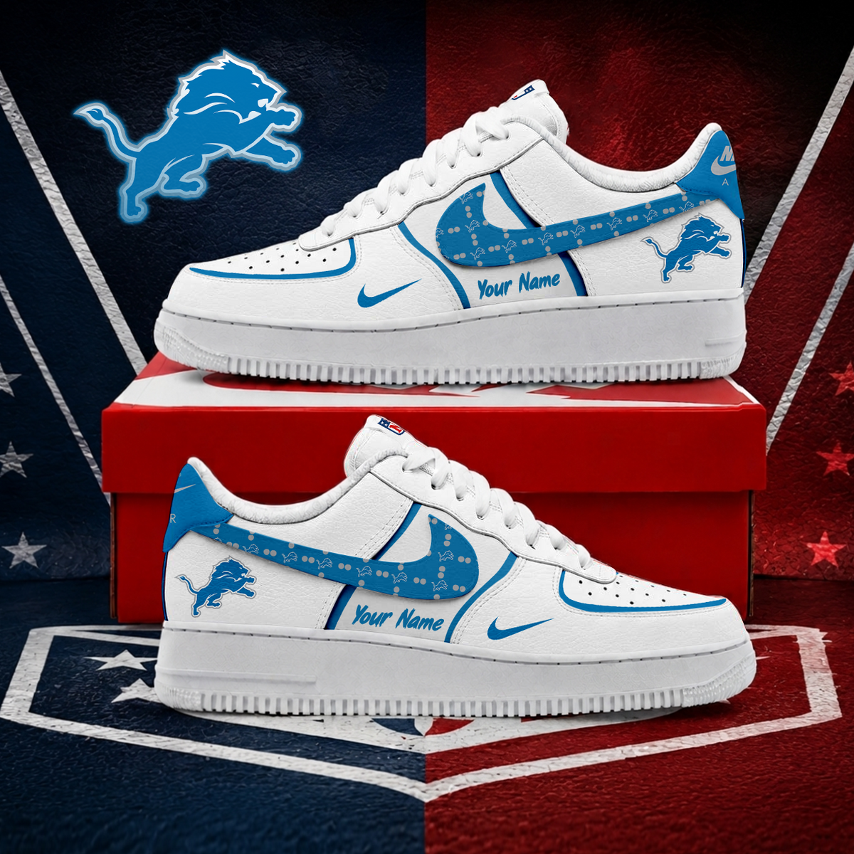 LIMITED EDITION - NEW CUSTOMIZED NFL04 DTL DETROIT LIONS AF1 SHOES