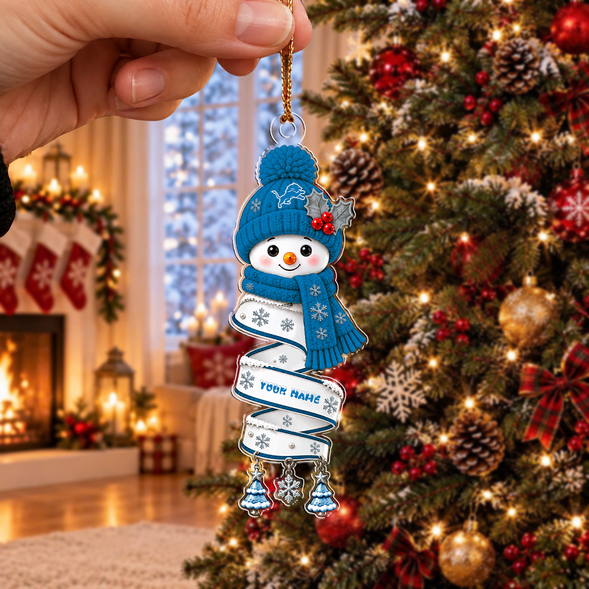 FINAL SALE - NEW CUSTOMIZED NFL04 DTL DETROIT LIONS CHRISTMAS ACRYLIC ORNAMENT